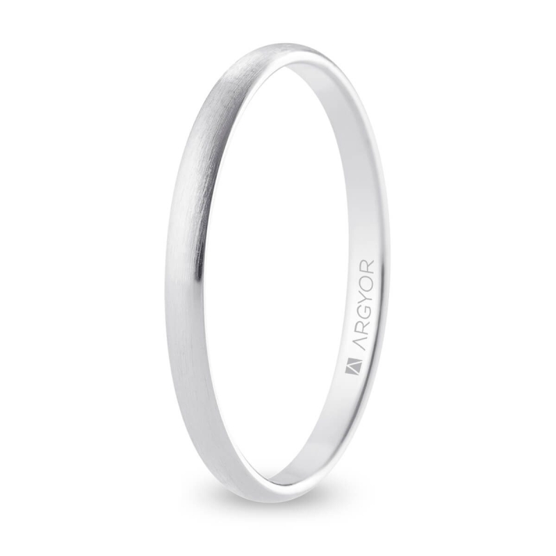 Alianza de boda media caña oro blanco 18k acabado satinado 2 mm