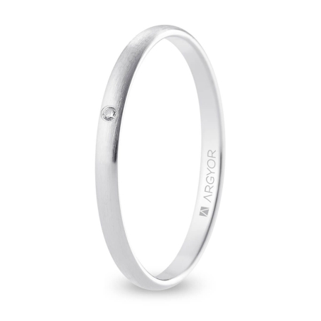 Alianza de boda oro blanco 9k acabado satinado con diamante 2 mm