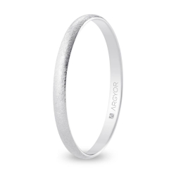 Alianza de boda media caña oro blanco 18k acabado hielo interior plano 2 mm