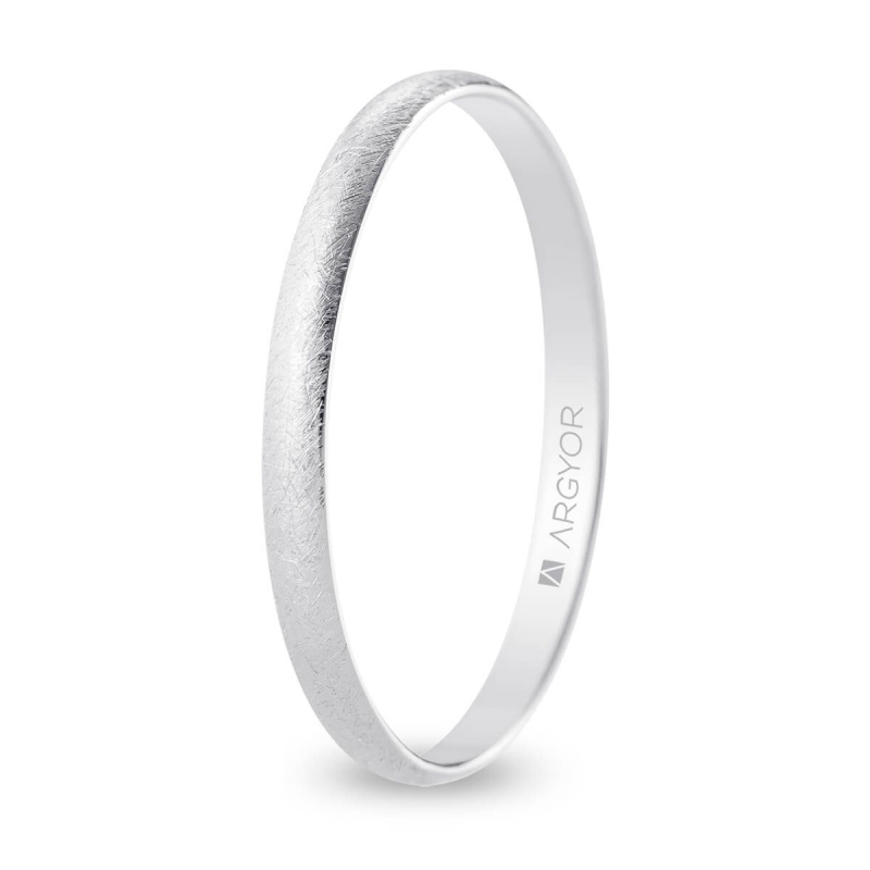 Alianza de boda media caña oro blanco 18k acabado hielo interior plano 2 mm