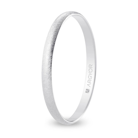 Alianza de boda media caña oro blanco 18k acabado hielo interior plano 2 mm
