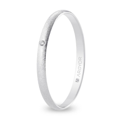 Alianza de boda oro blanco 9k acabado hielo con diamante interior plano 2 mm