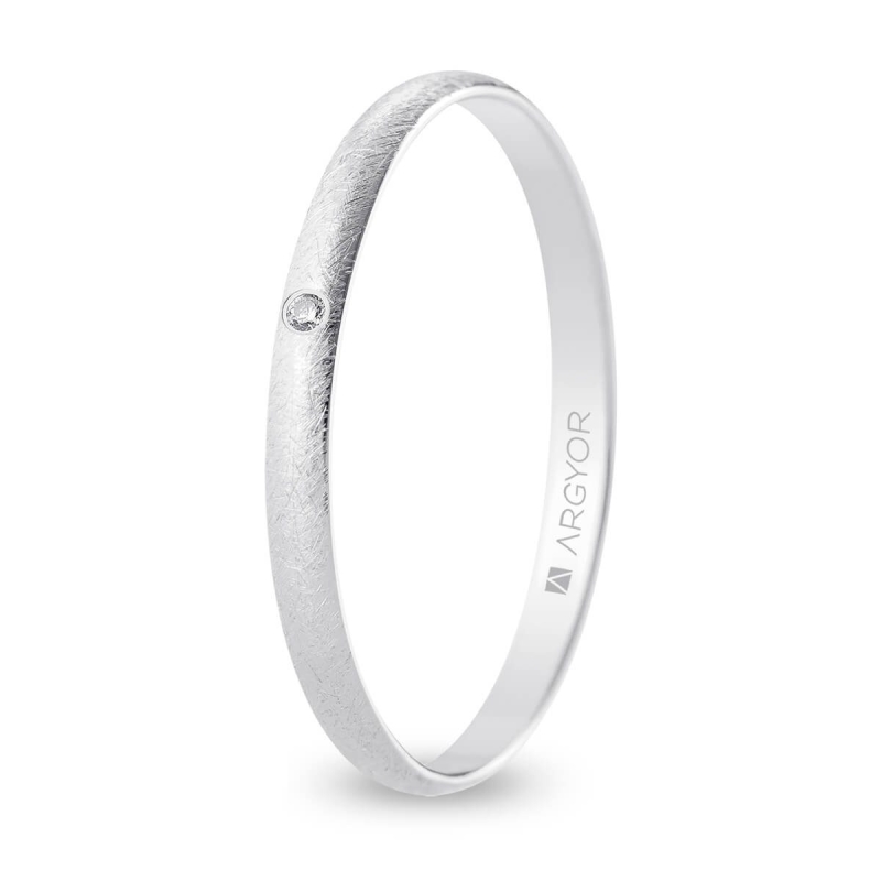 Alianza de boda oro blanco 9k acabado hielo con diamante interior plano 2 mm
