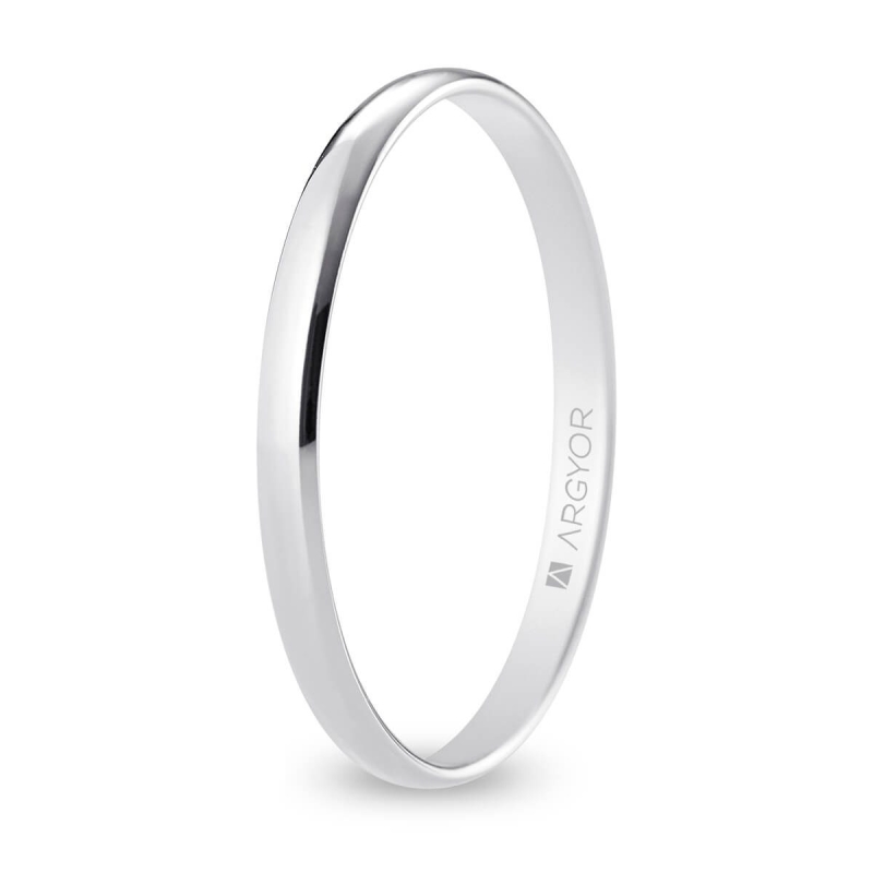 Alianza de boda media caña oro blanco 18k acabado pulido interior plano 2 mm