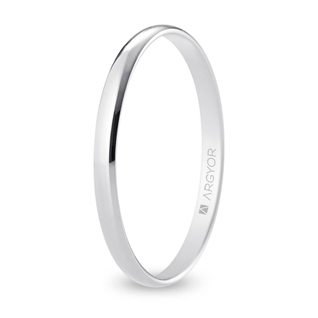 Alianza de boda media caña oro blanco 18k acabado pulido interior plano 2 mm