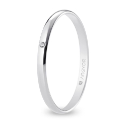 Alianza de boda oro blanco 9k acabado pulido con diamante interior plano 2 mm
