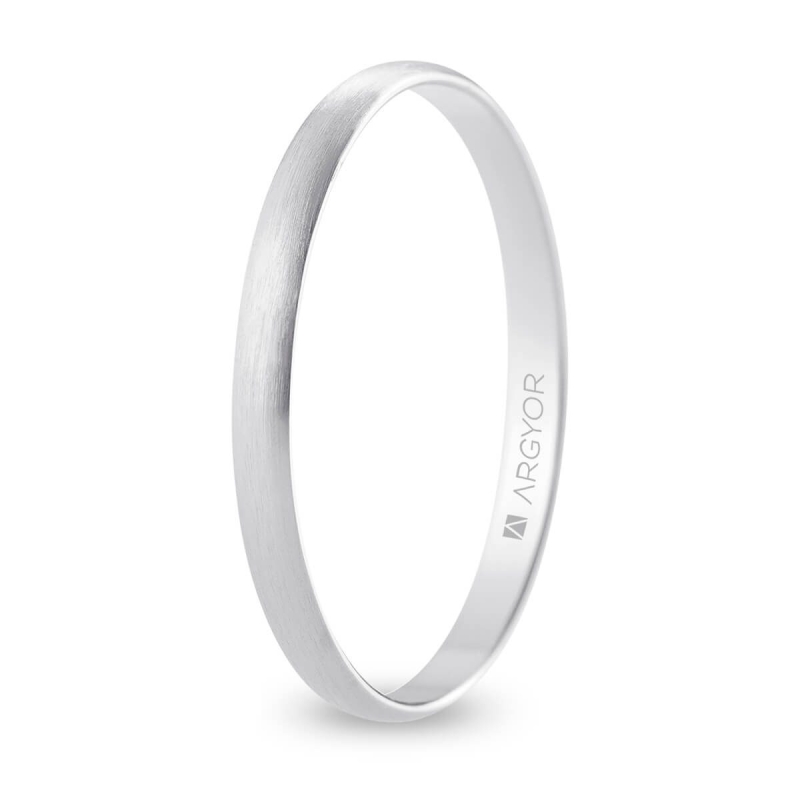 Alianza de boda media caña oro blanco 18k acabado satinado interior plano 2 mm