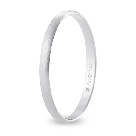 Alianza de boda media caña oro blanco 18k acabado satinado interior plano 2 mm