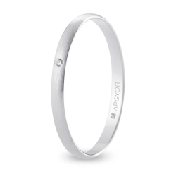 Alianza de boda oro blanco 9k acabado satinado con diamante interior plano 2 mm