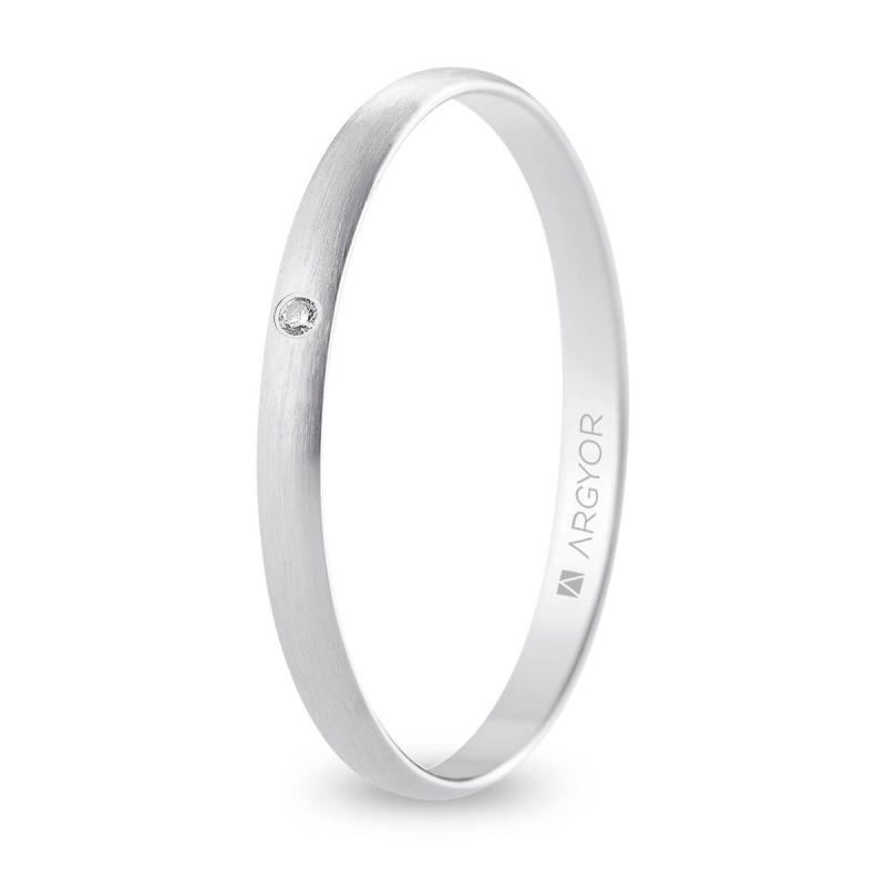 Alianza de boda oro blanco 9k acabado satinado con diamante interior plano 2 mm