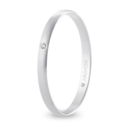 Alianza de boda oro blanco 9k acabado satinado con diamante interior plano 2 mm
