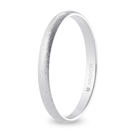 Alianza de boda media caña oro blanco 18k acabado hielo 2.5 mm