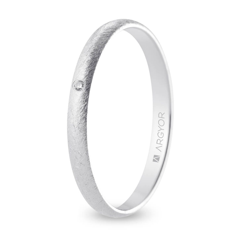 Alianza de boda oro blanco 9k acabado hielo con diamante 2.5 mm