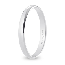 Alianza de boda media caña oro blanco 18k acabado pulido 2.5 mm