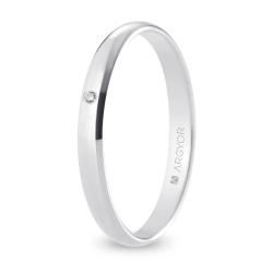 Alianza de boda oro blanco 9k acabado pulido con diamante 2.5 mm