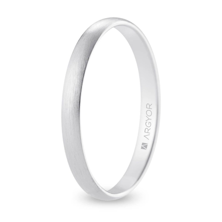 Alianza de boda media caña oro blanco 18k acabado satinado 2.5 mm