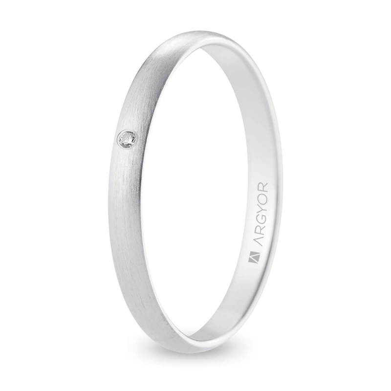 Alianza de boda oro blanco 9k acabado satinado con diamante 2.5 mm