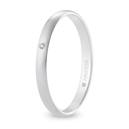Alianza de boda oro blanco 9k acabado satinado con diamante 2.5 mm
