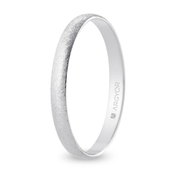 Alianza de boda media caña oro blanco 18k acabado hielo interior plano 2.5 mm