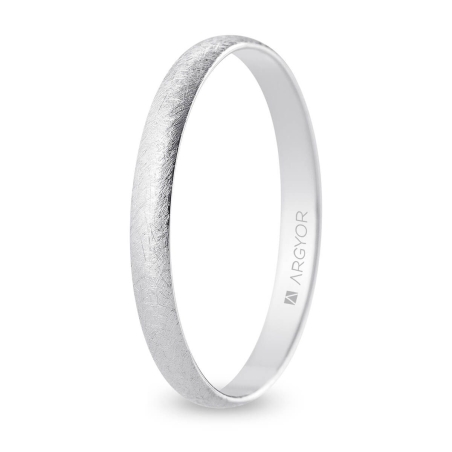 Alianza de boda media caña oro blanco 18k acabado hielo interior plano 2.5 mm