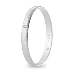 Alianza de boda oro blanco 9k acabado hielo con diamante interior plano 2.5 mm
