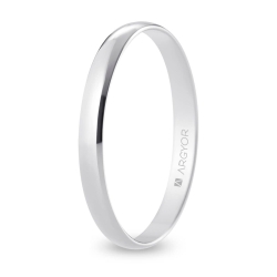 Alianza de boda media caña oro blanco 18k acabado pulido interior plano 2.5 mm