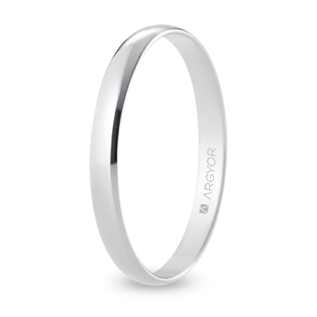 Alianza de boda media caña oro blanco 18k acabado pulido interior plano 2.5 mm