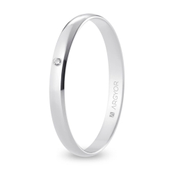 Alianza de boda oro blanco 9k acabado pulido con diamante interior plano 2.5 mm