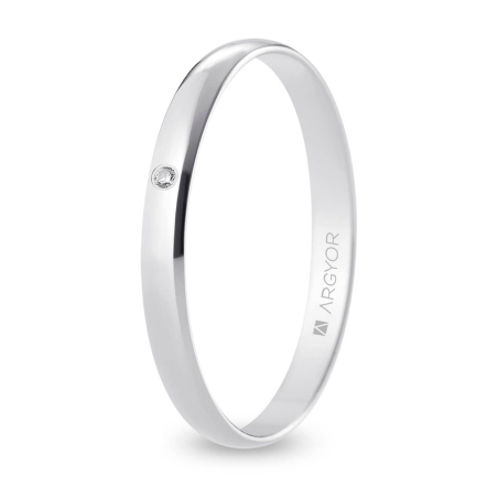 Alianza de boda oro blanco 9k acabado pulido con diamante interior plano 2.5 mm