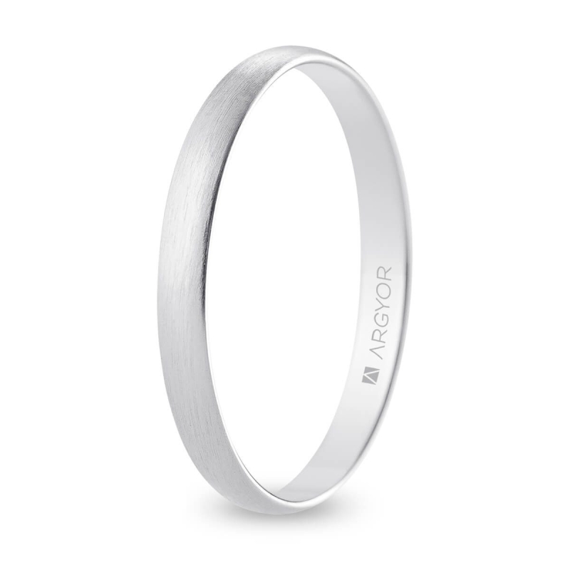 Alianza de boda media caña oro blanco 18k acabado satinado interior plano 2.5 mm