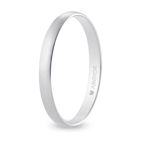 Alianza de boda media caña oro blanco 18k acabado satinado interior plano 2.5 mm