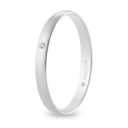 Alianza de boda oro blanco 9k acabado satinado con diamante interior plano 2.5 mm