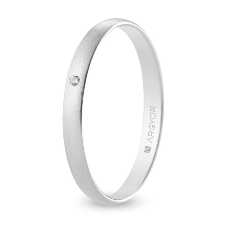 Alianza de boda oro blanco 9k acabado satinado con diamante interior plano 2.5 mm