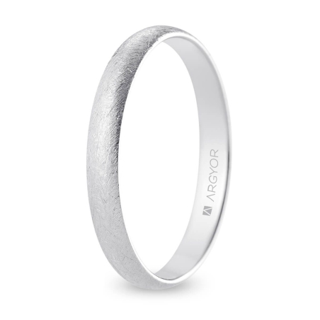 Alianza de boda media caña oro blanco 18k acabado hielo 3 mm