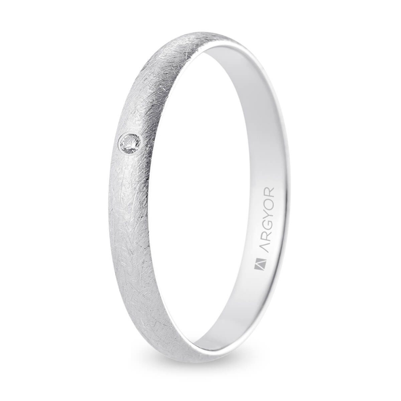 Alianza de boda oro blanco 9k acabado hielo con diamante 3 mm