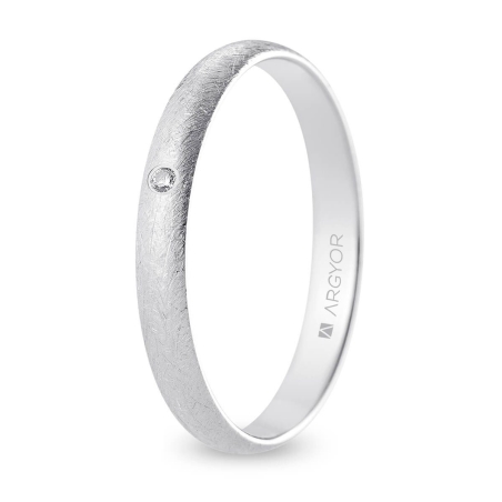 Alianza de boda oro blanco 9k acabado hielo con diamante 3 mm