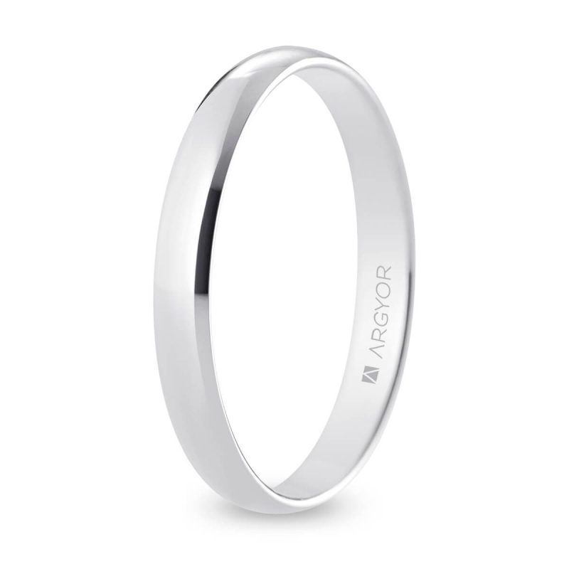 Alianza de boda media caña oro blanco 18k acabado pulido 3 mm