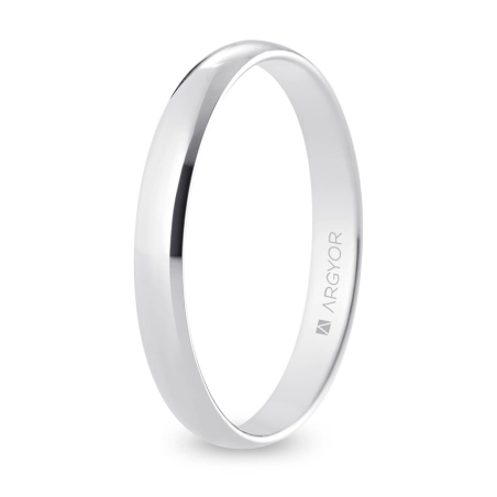 Alianza de boda media caña oro blanco 18k acabado pulido 3 mm