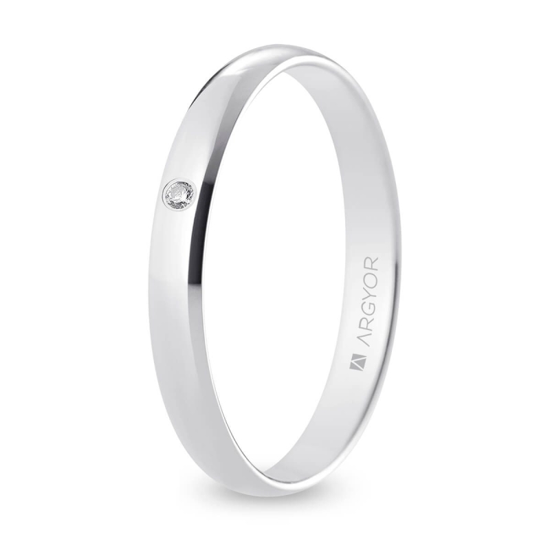 Alianza de boda oro blanco 9k acabado pulido con diamante 3 mm