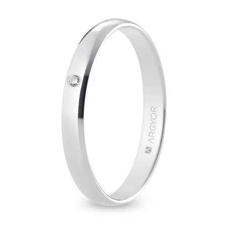 Alianza de boda oro blanco 9k acabado pulido con diamante 3 mm
