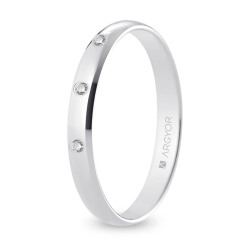 Alianza de boda oro blanco 9k acabado pulido con tres diamantes 3 mm