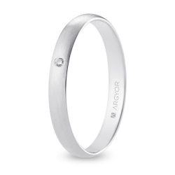 Alianza de boda oro blanco 9k acabado satinado con diamante 3 mm