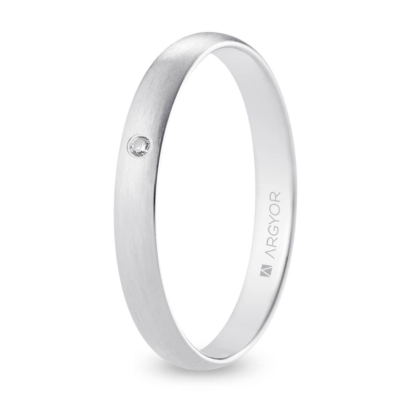 Alianza de boda oro blanco 9k acabado satinado con diamante 3 mm