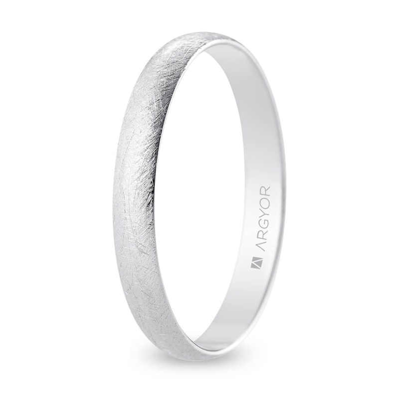 Alianza de boda media caña oro blanco 18k acabado hielo interior plano 3 mm