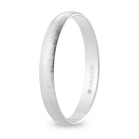 Alianza de boda media caña oro blanco 18k acabado hielo interior plano 3 mm