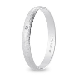 Alianza de boda oro blanco 9k acabado hielo con diamante interior plano 3 mm