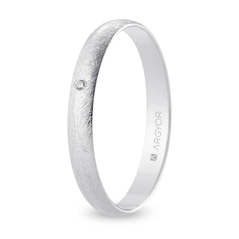 Alianza de boda oro blanco 9k acabado hielo con diamante interior plano 3 mm