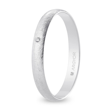 Alianza de boda oro blanco 9k acabado hielo con diamante interior plano 3 mm