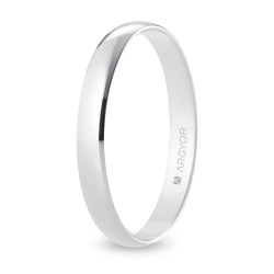 Alianza de boda media caña oro blanco 18k acabado pulido interior plano 3 mm