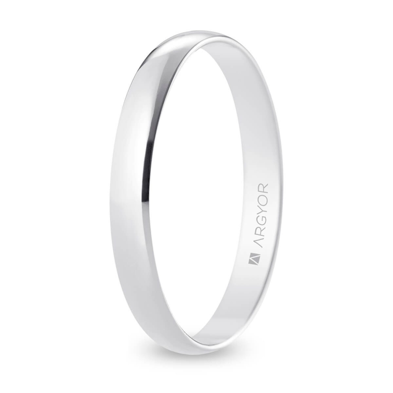 Alianza de boda media caña oro blanco 18k acabado pulido interior plano 3 mm